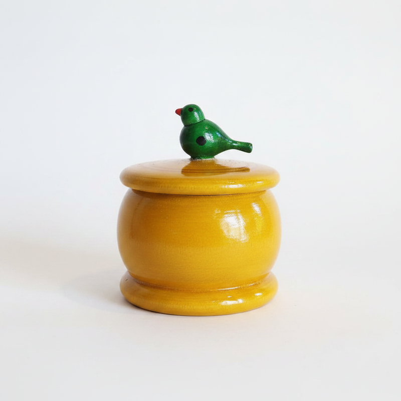 Channapatna wooden trinket box with bird lid styled product photo