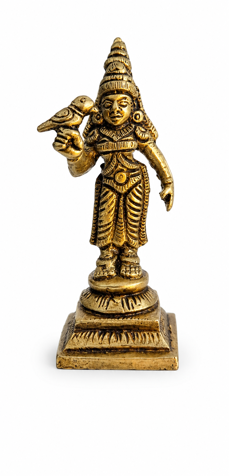 Goddess Andal / Meenakshi Brass Idol – Standing Devi with Parrot