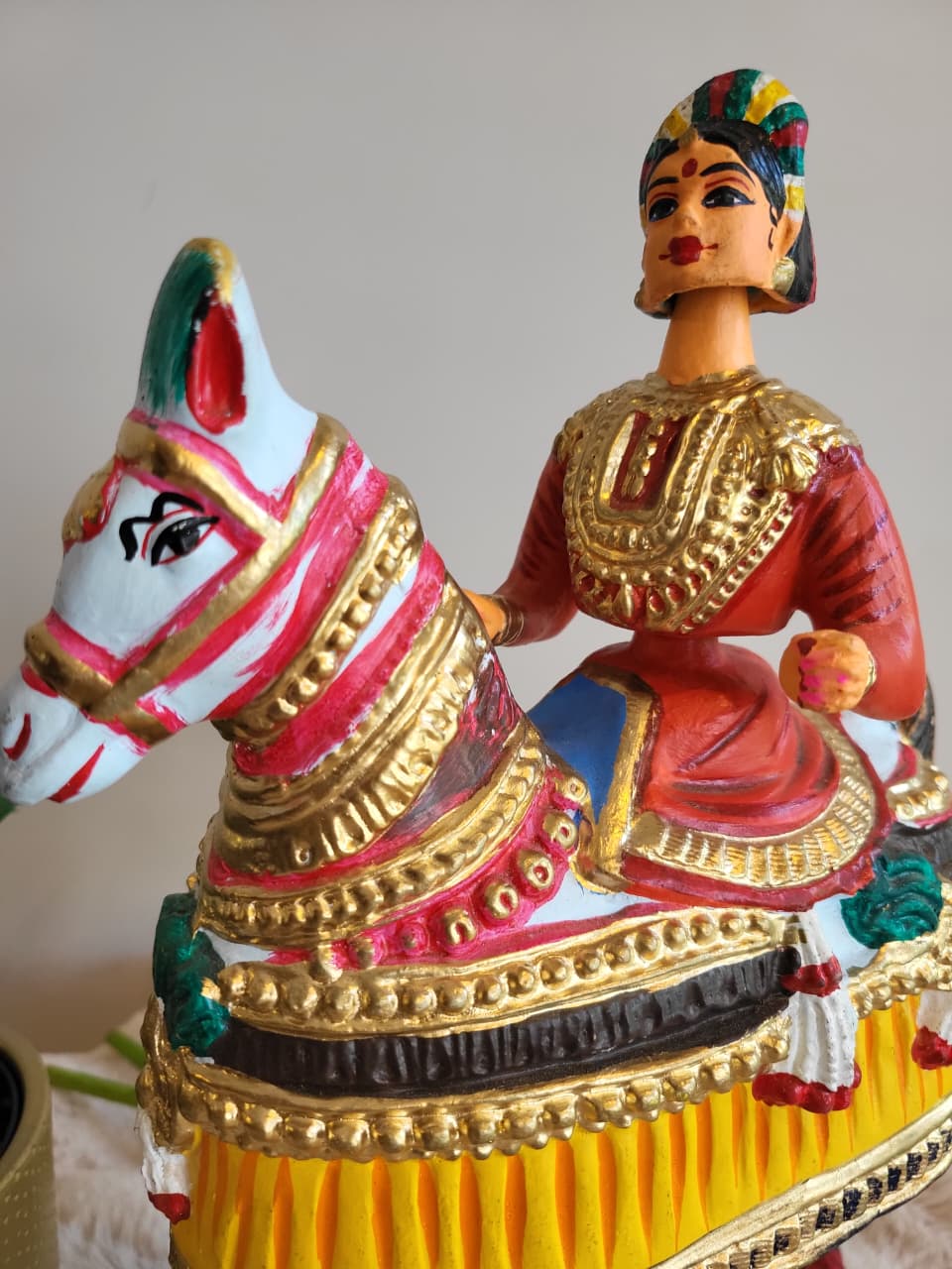 Tanjore Female Horse & Rider Doll – Hand-Painted Traditional Figurine