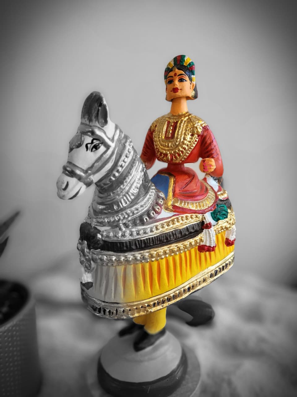 Tanjore Female Horse & Rider Doll – Hand-Painted Traditional Figurine