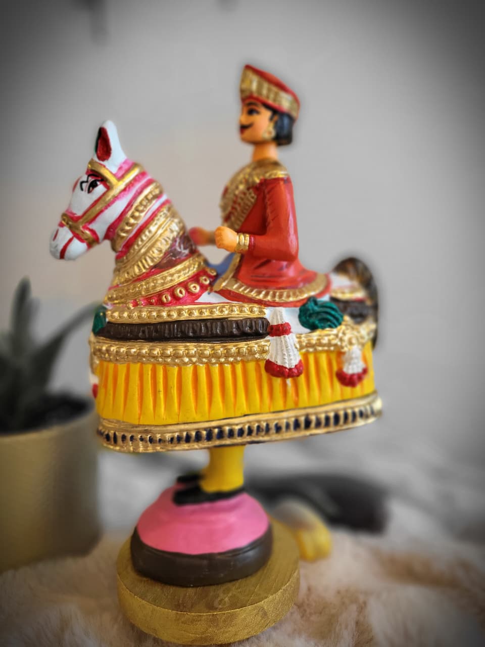 Tanjore Horse & Rider Doll – Hand-Painted Traditional Figurine