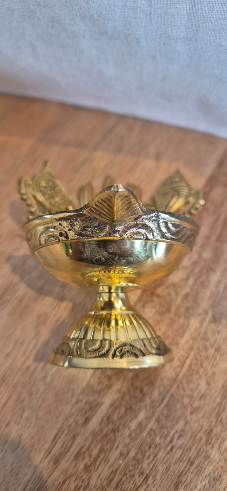 Pancha Deepam brass diya with lotus petal rim