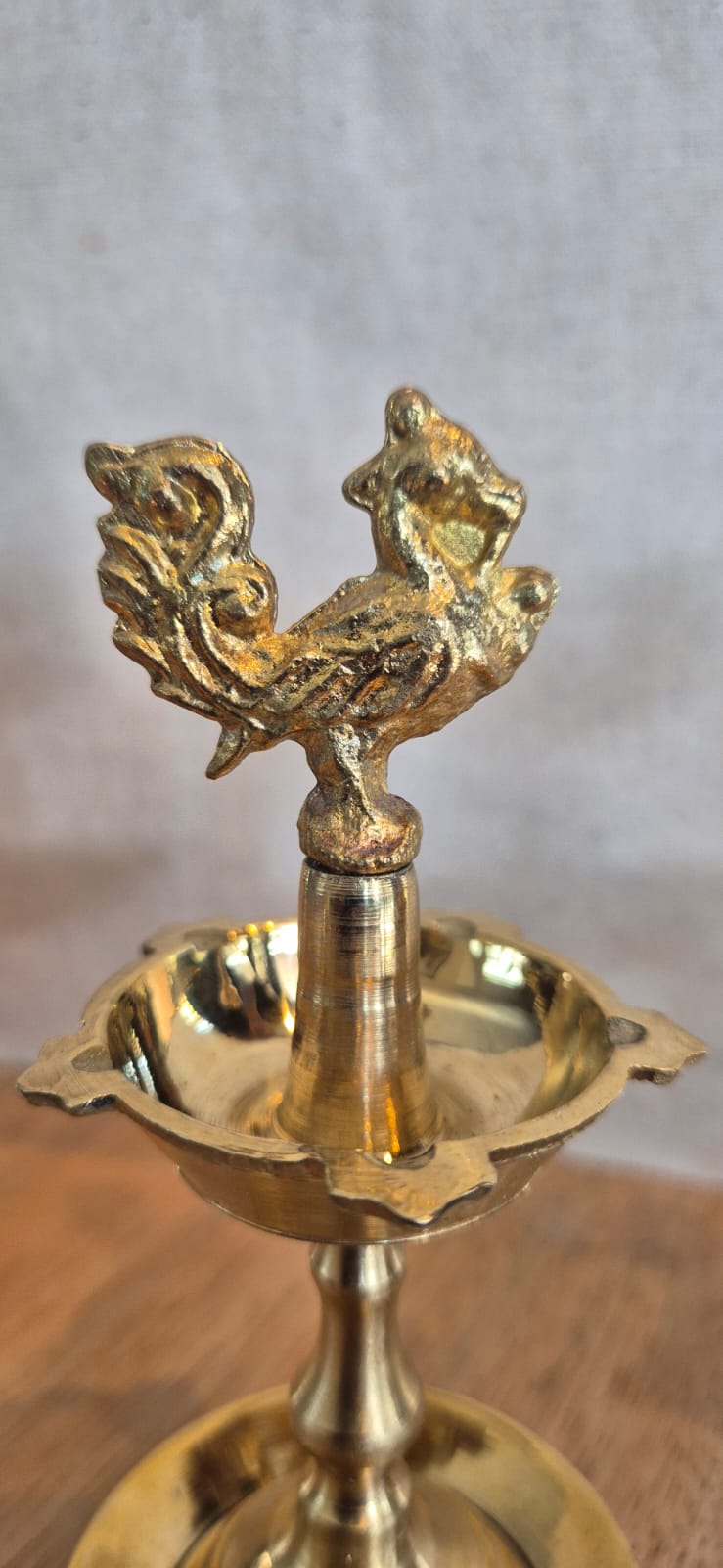 Mayil Vilakku brass peacock diya close-up