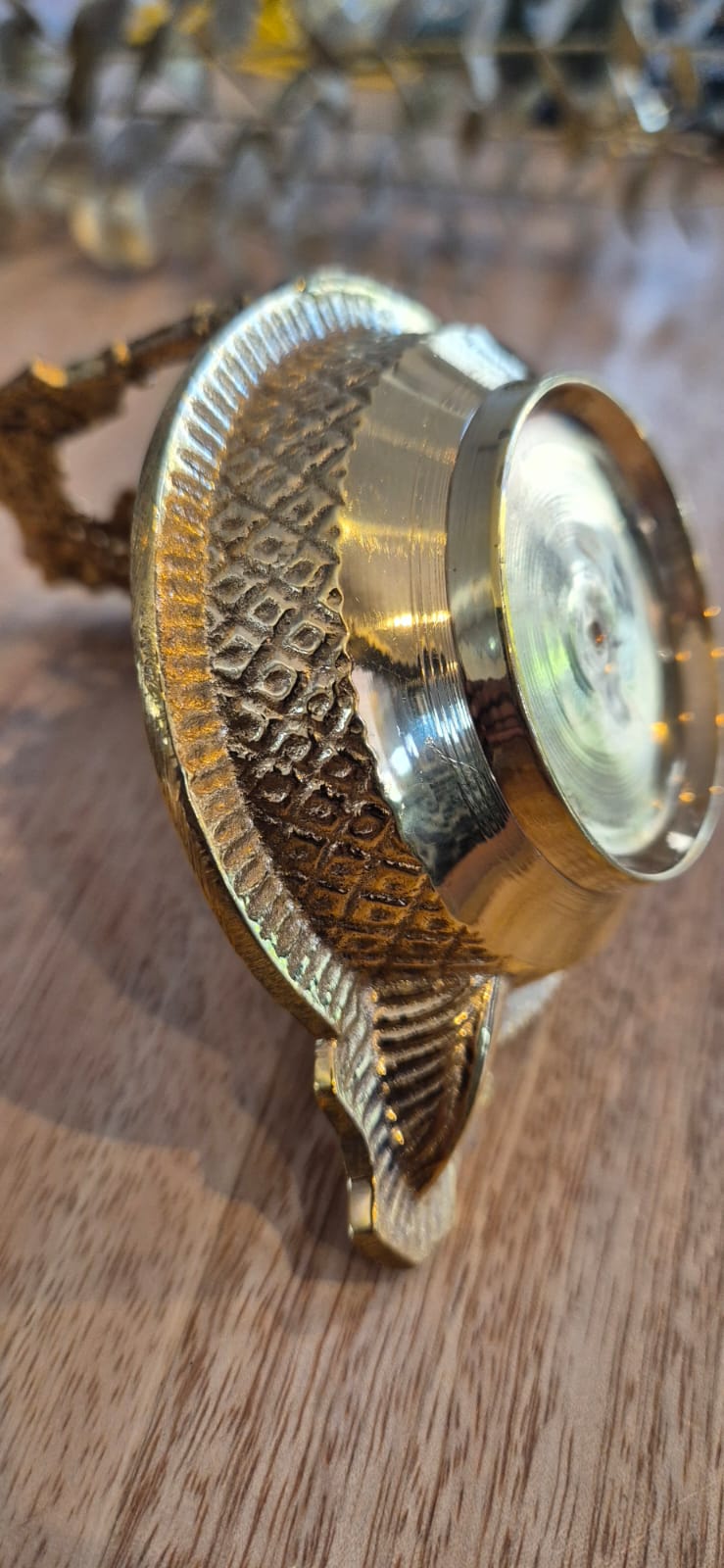 Ganesha diya brass oil lamp side view