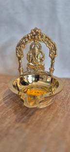 Ganesha diya brass oil lamp full view