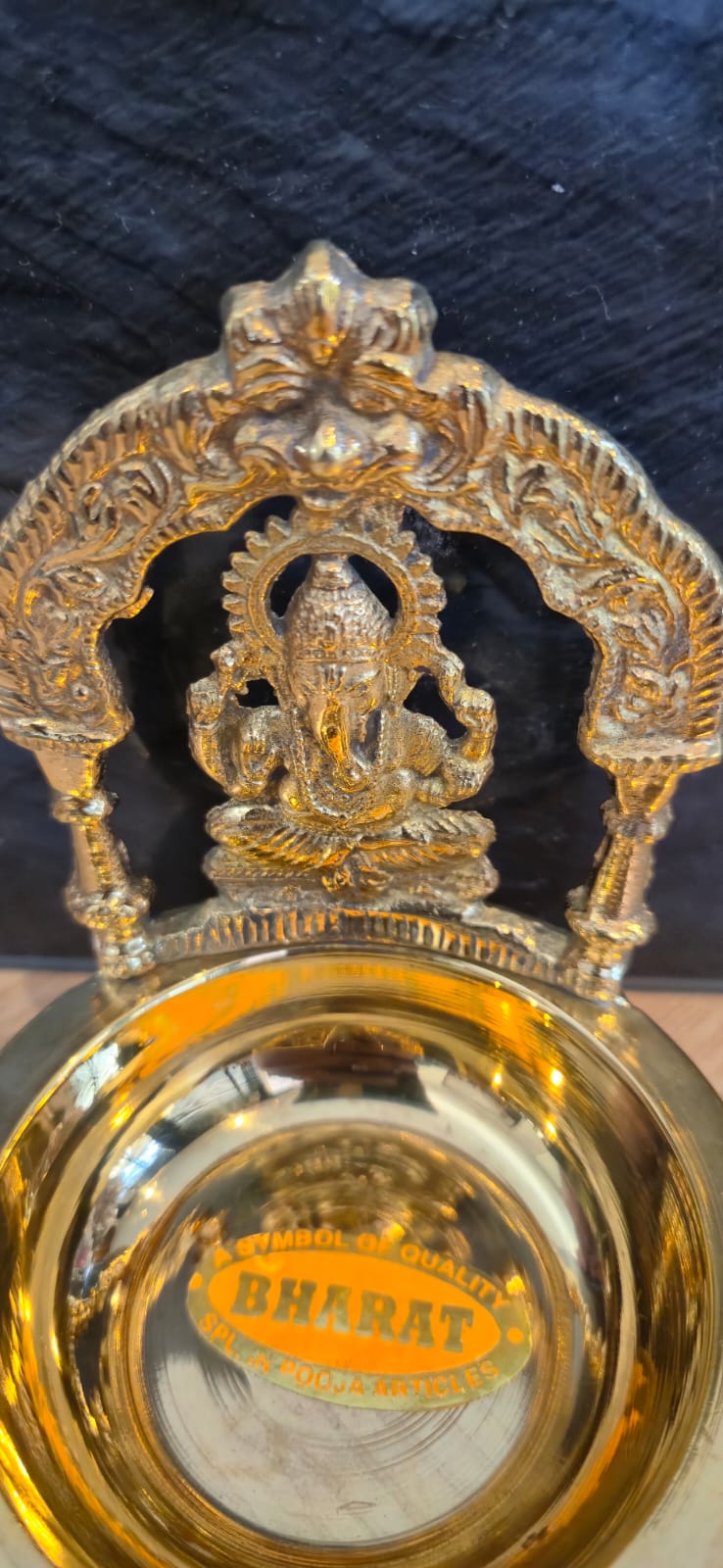 Ganesha diya brass oil lamp detail view
