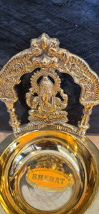 Ganesha diya brass oil lamp detail view