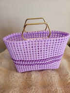 Handwoven lavender basket bag open top view showing interior
