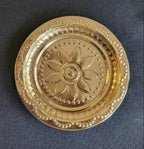Brass puja thali with lotus engraving – top view