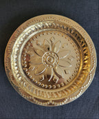 Brass puja thali with diamond motifs – angled view