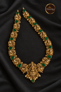 Antique Nakshi Kalasam Haram on charcoal fabric