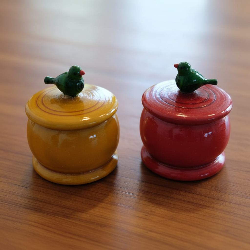 Channapatna wooden trinket boxes pair lifestyle photo