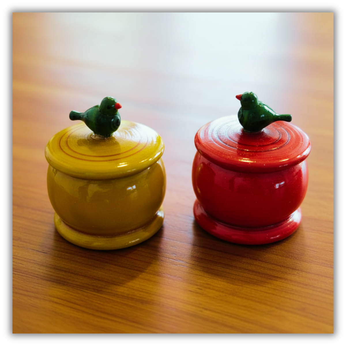 Channapatna wooden trinket boxes pair lifestyle photo