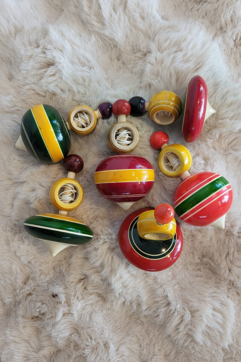 Channapatna spinning tops assortment lifestyle photo