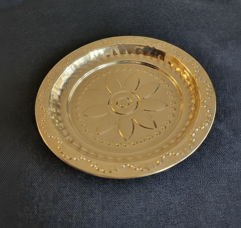Brass puja thali – diamond motif detail