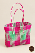 Elevated open-top perspective of Pink-Green Kattam market bag