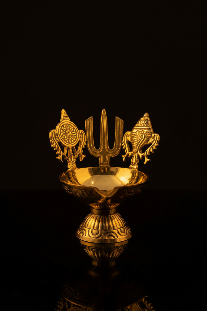 Pancha Deepam brass diya on black background