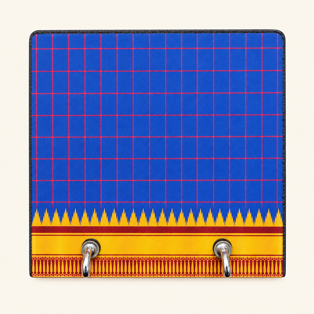 Blue checks key holder with yellow and maroon border
