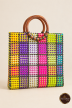 Angled front view of multicolour Kattam market bag